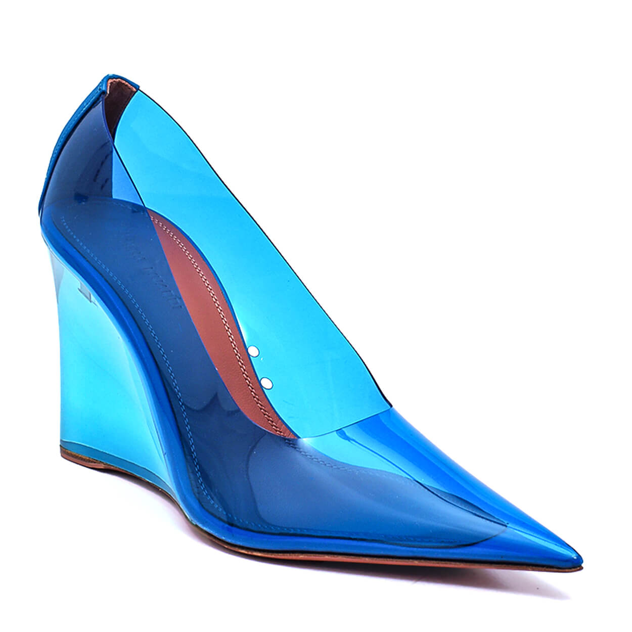 Amina Muaddi - Blue Pvc Ane Wedge Glass Pumps 38.5